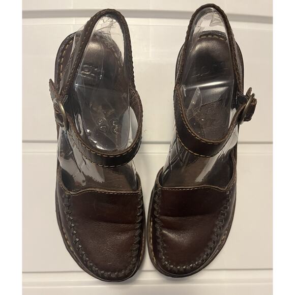 Born Stacked Heel Sandals Size 8 Brown Leather Stitched Closed Toe Ankle Strap - Picture 2 of 11